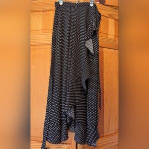EUC Adrienne Vittadini True Wrap Ruffle Trim Polka Dot Maxi Skirt L